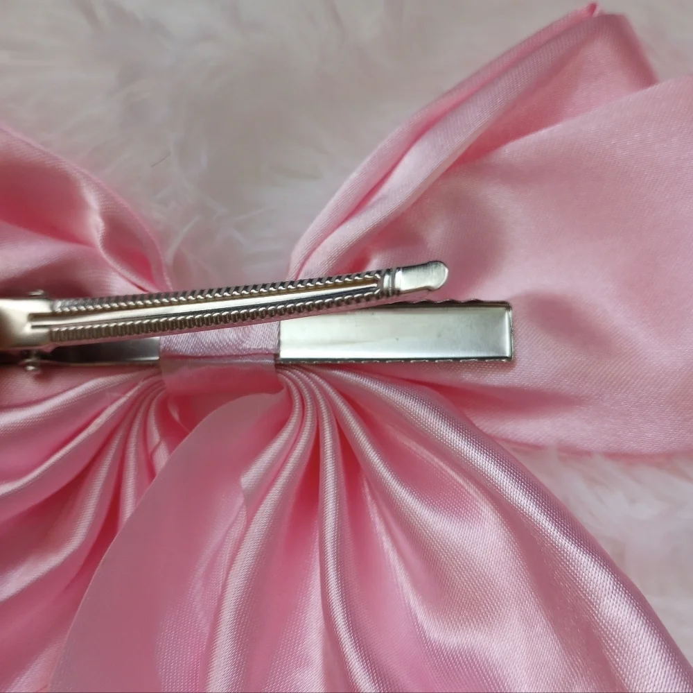 Chic Pastel Pink Large Satin Hair Bow Clip Accessory